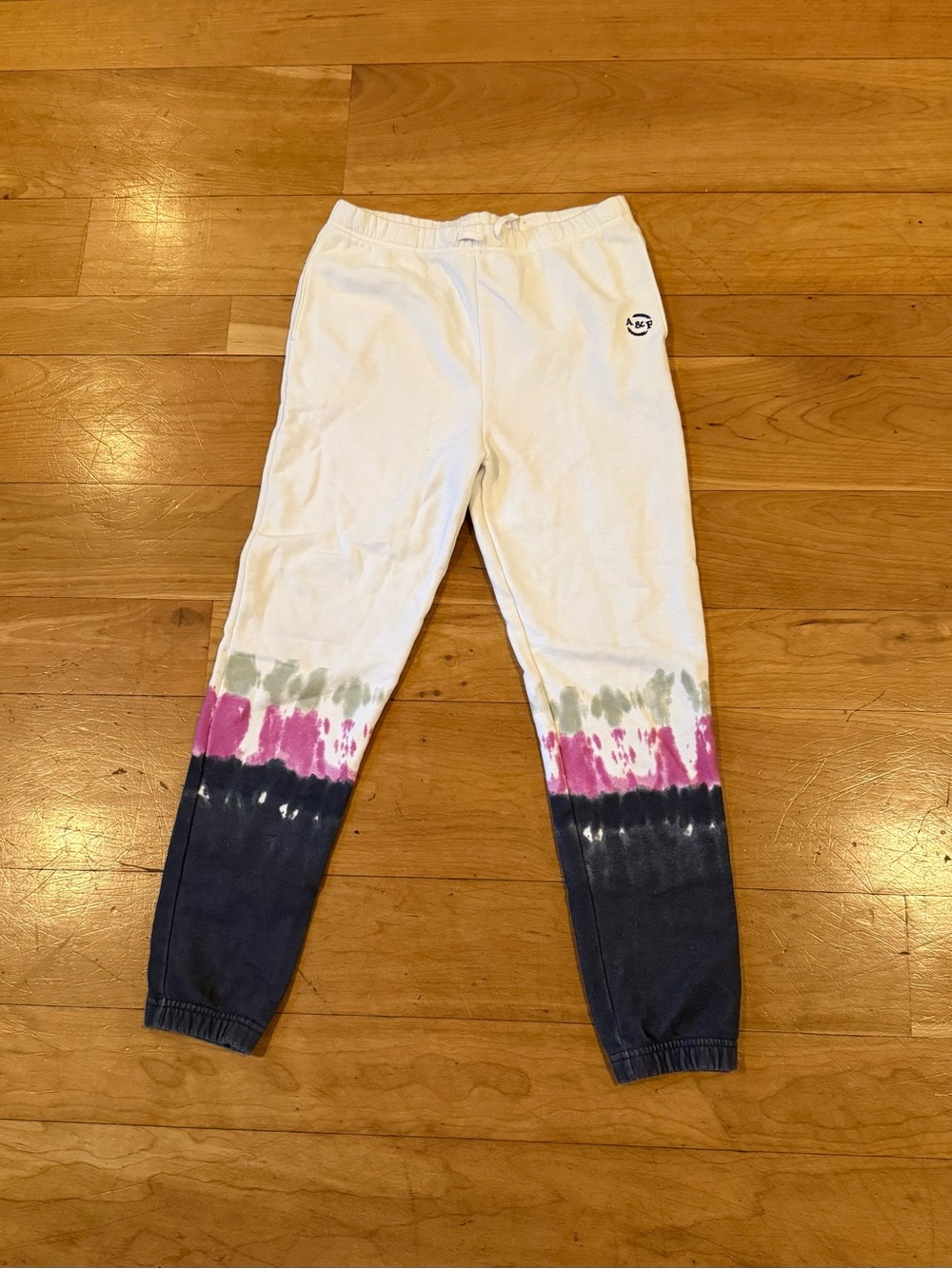 abercrombie kids White Tie-Dye Hem Joggers with Pink, Green, Navy
